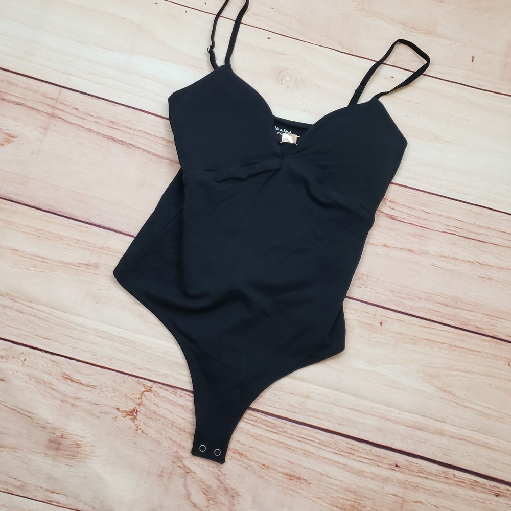 Abercrombie & Fitch Modal Blend Twist Front Thong‎ Bodysuit Black XS Sleeveless - Picture 2 of 7